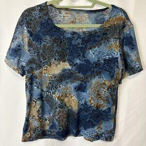 Flower Artsy Mesh T-shirt Top Fairy Grunge Y2K Vintage Sz Large Goth Stretch USA